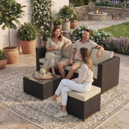 "Garden Vida Hampton 4 Seater Corner Rattan Set, Brown " - thumbnail 6