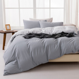 MENDALE Duvet Cover Set - Premium Bedding Set - 135*200 cm Duvet Cover with 75*50 cm Pillow Case - Soft Brushed Microfiber- Dark Grey & Light Grey - thumbnail 6
