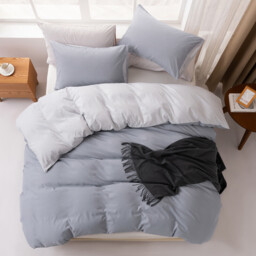 MENDALE Duvet Cover Set - Premium Bedding Set - 135*200 cm Duvet Cover with 75*50 cm Pillow Case - Soft Brushed Microfiber- Dark Grey & Light Grey - thumbnail 4