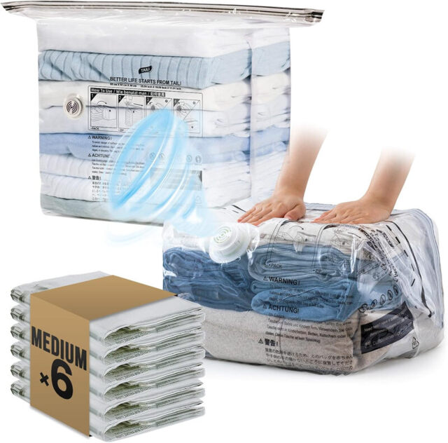 TAILI 6 Pack Cube Vacuum Storage Bags, Medium Size (25x19x11 inch), Vacuum Seal Bags for Clothing, Travel Compression Packing for Clothes, Blankets, Baby Clothes, Travel Essential - image 1