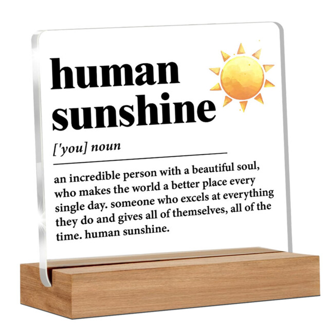 "Alphynix 1pc ""Human Sunshine"" Acrylic Plaque, Wood Base Stand with Yellow Sun Design and Inspirational Definition ""An Incredible Person with a Beautiful Soul"", Uplifting Desk Decor Gift" - image 1