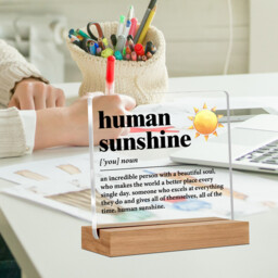 "Alphynix 1pc ""Human Sunshine"" Acrylic Plaque, Wood Base Stand with Yellow Sun Design and Inspirational Definition ""An Incredible Person with a Beautiful Soul"", Uplifting Desk Decor Gift" - thumbnail 4