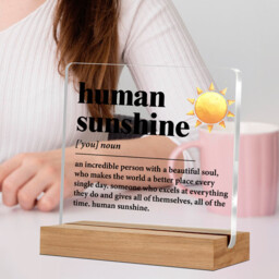 "Alphynix 1pc ""Human Sunshine"" Acrylic Plaque, Wood Base Stand with Yellow Sun Design and Inspirational Definition ""An Incredible Person with a Beautiful Soul"", Uplifting Desk Decor Gift" - thumbnail 2