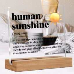 "Alphynix 1pc ""Human Sunshine"" Acrylic Plaque, Wood Base Stand with Yellow Sun Design and Inspirational Definition ""An Incredible Person with a Beautiful Soul"", Uplifting Desk Decor Gift" - thumbnail 7