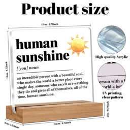 "Alphynix 1pc ""Human Sunshine"" Acrylic Plaque, Wood Base Stand with Yellow Sun Design and Inspirational Definition ""An Incredible Person with a Beautiful Soul"", Uplifting Desk Decor Gift" - thumbnail 5