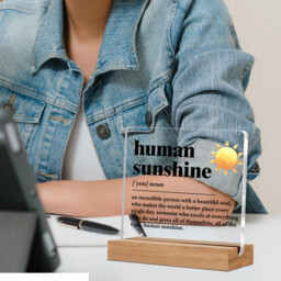 "Alphynix 1pc ""Human Sunshine"" Acrylic Plaque, Wood Base Stand with Yellow Sun Design and Inspirational Definition ""An Incredible Person with a Beautiful Soul"", Uplifting Desk Decor Gift" - thumbnail 3