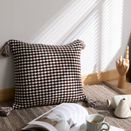 MEROPE, Acrylic Knit/Waffle Cushion Cover, 50x50cm, coffee/white, 1pack - thumbnail 1