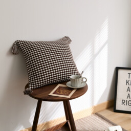 MEROPE, Acrylic Knit/Waffle Cushion Cover, 50x50cm, coffee/white, 1pack - thumbnail 4