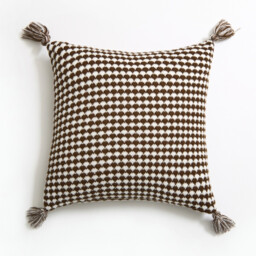 MEROPE, Acrylic Knit/Waffle Cushion Cover, 50x50cm, coffee/white, 1pack - thumbnail 3