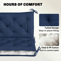 Outsunny 3 Seater Bench Cushion, Garden Chair Cushion with Back and Ties for Indoor and Outdoor Use, 98 x 150 cm, Dark Blue - thumbnail 5
