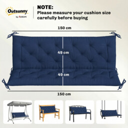 Outsunny 3 Seater Bench Cushion, Garden Chair Cushion with Back and Ties for Indoor and Outdoor Use, 98 x 150 cm, Dark Blue - thumbnail 7