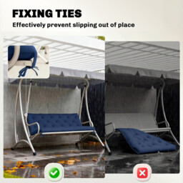 Outsunny 3 Seater Bench Cushion, Garden Chair Cushion with Back and Ties for Indoor and Outdoor Use, 98 x 150 cm, Dark Blue - thumbnail 4