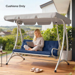 Outsunny 3 Seater Bench Cushion, Garden Chair Cushion with Back and Ties for Indoor and Outdoor Use, 98 x 150 cm, Dark Blue - thumbnail 3