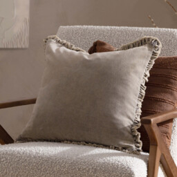 Yard Cushion Bertie Washed Cotton Velvet Square Taupe 45x45cm - thumbnail 1