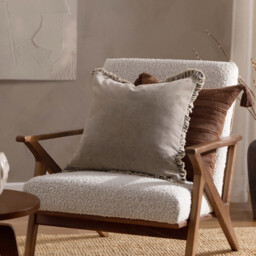 Yard Cushion Bertie Washed Cotton Velvet Square Taupe 45x45cm - thumbnail 2