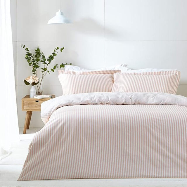 Yard Duvet Cover Set Hebden Stripe 100% Cotton Blush Double - image 1