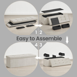 Ochama Foldable Storage Ottoman Cube with Hidden Compartment, Small Footrest for Living Room, Bedroom or Entryway, White - thumbnail 7