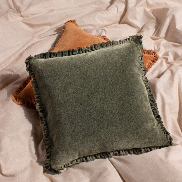Yard Cushion Bertie Washed Cotton Velvet Square Moss 45x45cm - image 1