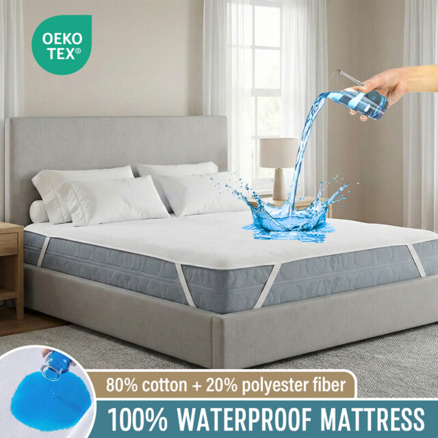 LeBonsoir Waterproof Mattress Protector, Breathable Mattress Topper, Non Slip with 4 Corner Elastics, Stain Protection, Washable, Water Proof,Crinkle-Free Mattress Topper, Breathable 80% Cotton, 20% Polyester and TPU Film Incontinence Underlay,White, 180 x 200cm - image 1