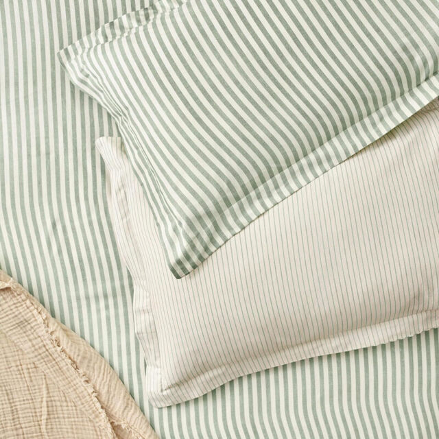 Yard Pillowcase Pair Hebden Stripe Reversible 100% Cotton Forest Green - image 1