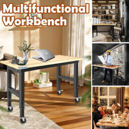 LARBANKE 120cm Height Adjustable Work Bench, Versatile Multi-Position Work Station Featuring Measurement Markings, Power Panel & Mobile Casters, Suitable for Household, Garage & Office Use, Supports Up To 900kg - thumbnail 2