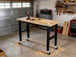 LARBANKE 120cm Height Adjustable Work Bench, Versatile Multi-Position Work Station Featuring Measurement Markings, Power Panel & Mobile Casters, Suitable for Household, Garage & Office Use, Supports Up To 900kg - thumbnail 5