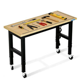 LARBANKE 120cm Height Adjustable Work Bench, Versatile Multi-Position Work Station Featuring Measurement Markings, Power Panel & Mobile Casters, Suitable for Household, Garage & Office Use, Supports Up To 900kg