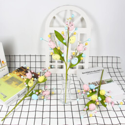 Yuejia 2Pcs 15.75in/40cmEaster Spray Vine with Pastel Easter Eggs and Berries,Artificial Easter Egg Flowers,Easter Egg Twig Branches,Decorative Spring Floral Stems,Easter Floral Picks,Easter Decor - thumbnail 2