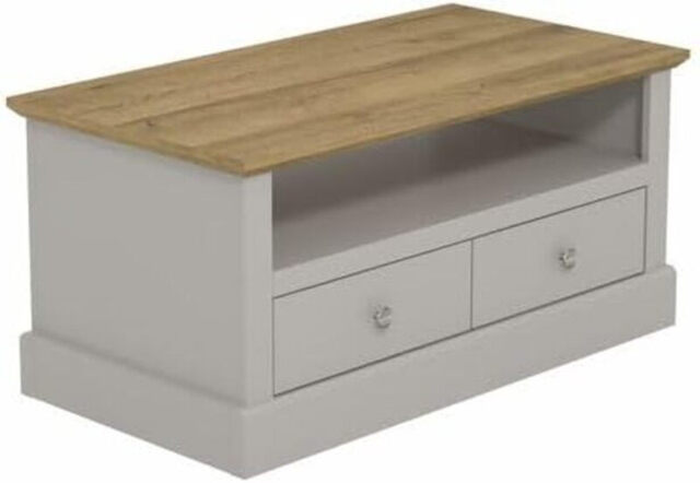 Galano Surrey 2 Drawer Coffee Table – Rectangular Living Room Table with Storage Cabinet – Minimalist Design in Engineered Wood – Light Grey/Oak - image 1