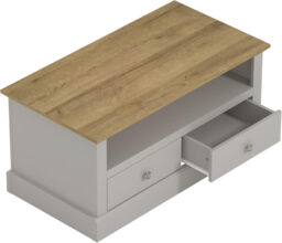 Galano Surrey 2 Drawer Coffee Table – Rectangular Living Room Table with Storage Cabinet – Minimalist Design in Engineered Wood – Light Grey/Oak - thumbnail 3