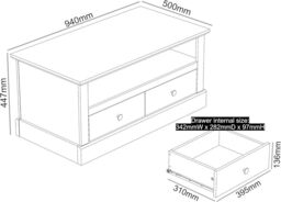 Galano Surrey 2 Drawer Coffee Table – Rectangular Living Room Table with Storage Cabinet – Minimalist Design in Engineered Wood – Light Grey/Oak - thumbnail 5