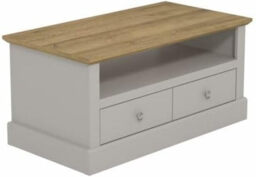 Galano Surrey 2 Drawer Coffee Table – Rectangular Living Room Table with Storage Cabinet – Minimalist Design in Engineered Wood – Light Grey/Oak - thumbnail 1