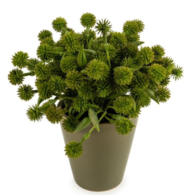 Candlelight Artificial Allium Plant in Ceramic Pot Green 20cm - image 1