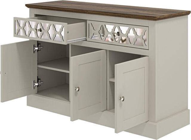 Galano Sufly 3-Door 2-Drawer Sideboard – Storage Cabinet with Drawers and Shelves for Living Room, Bedroom, or Kitchen – Light Grey/Oak Finish - image 1