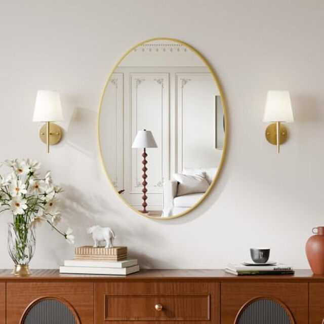 Melodieux Oval Wall Mirror 61x91cm Gold Circle Hanging Wall Home Decorative Wall Mounted Vanity Mirror for Bathroom Living Room Hallway - image 1