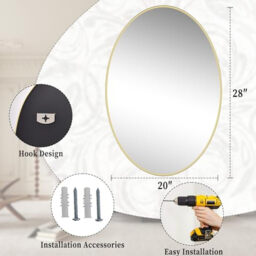 Melodieux Oval Wall Mirror 61x91cm Gold Circle Hanging Wall Home Decorative Wall Mounted Vanity Mirror for Bathroom Living Room Hallway - thumbnail 6