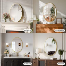 Melodieux Oval Wall Mirror 61x91cm Gold Circle Hanging Wall Home Decorative Wall Mounted Vanity Mirror for Bathroom Living Room Hallway - thumbnail 2