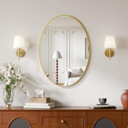 Melodieux Oval Wall Mirror 61x91cm Gold Circle Hanging Wall Home Decorative Wall Mounted Vanity Mirror for Bathroom Living Room Hallway - thumbnail 1