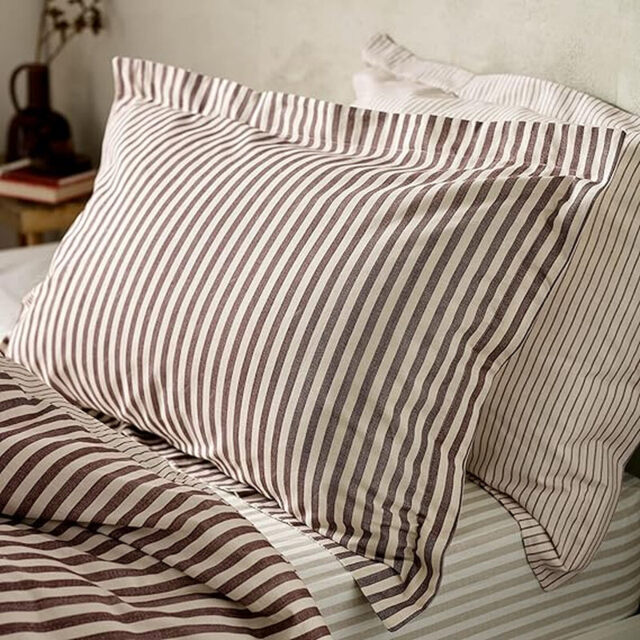 Yard Pillowcase Pair Hebden Stripe Reversible 100% Cotton Beetroot - image 1