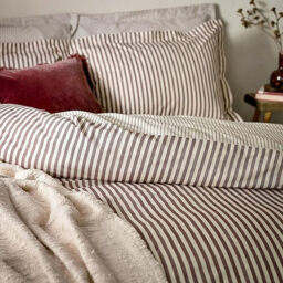 Yard Pillowcase Pair Hebden Stripe Reversible 100% Cotton Beetroot - thumbnail 3