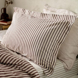 Yard Pillowcase Pair Hebden Stripe Reversible 100% Cotton Beetroot - thumbnail 1