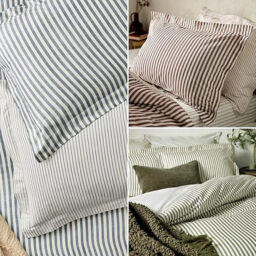 Yard Pillowcase Pair Hebden Stripe Reversible 100% Cotton Beetroot - thumbnail 2