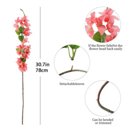 5PCS 29.52in/74.98cm Bougainvillea Artificial Flowers Fake Bougainvillea Branches Faux Flowers Vines for Home，Garden，Wedding，Party，Indoor and Outdoor，Floral Arrangement and DIY Decor(pink) - thumbnail 3