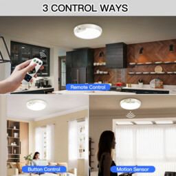 " New Upgraded Motion Sensor Ceiling Light, 8 Inch 500LM LED Ceiling Light with Remote, 8000mAh Battery Powered Rechargeable Dimmable Sensor Lights for Bathroom Garage Shed Loft Hallway Stair" - thumbnail 2