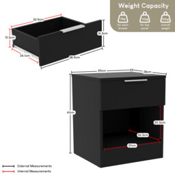 Vida Designs Trega 1 Drawer Bedside Chest, Black - thumbnail 5