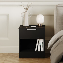 Vida Designs Trega 1 Drawer Bedside Chest, Black - thumbnail 1