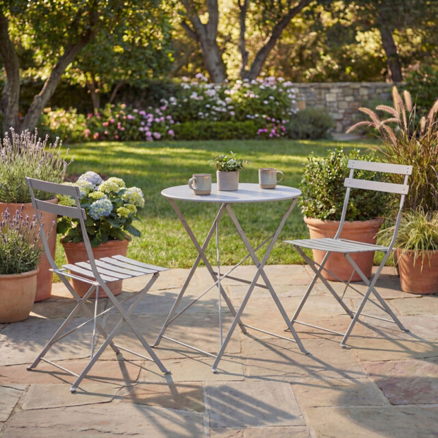 Garden Vida Porto 2 Seater Metal Bistro Set, Light Grey