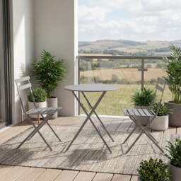 Garden Vida Porto 2 Seater Metal Bistro Set, Light Grey - thumbnail 4