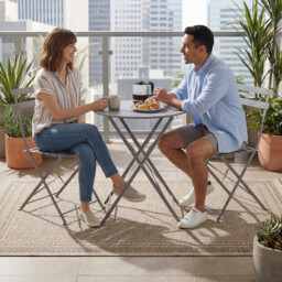 Garden Vida Porto 2 Seater Metal Bistro Set, Light Grey - thumbnail 3