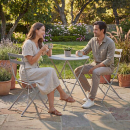 Garden Vida Porto 2 Seater Metal Bistro Set, Light Grey - thumbnail 5